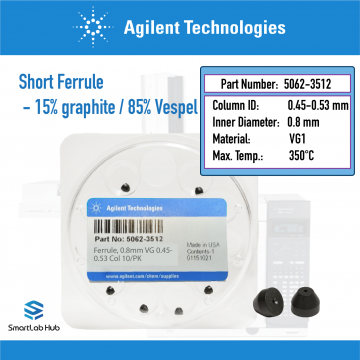 Agilent Ferrule, 0.8mm id, 15% graphite/85% Vespel, 0.45 to 0.53mm column, short, 10/pk
