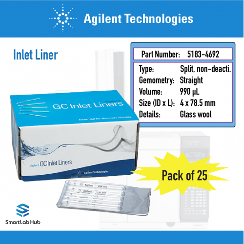 Agilent Inlet liner, split, straight, with glass wool, 25/pk