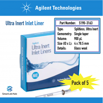Agilent Inlet liner, Ultra Inert, splitless, single taper, glass wool, 5/pk