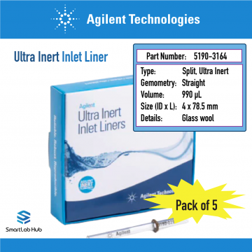 Agilent Inlet liner, Ultra Inert, split, straight, glass wool, 5/pk