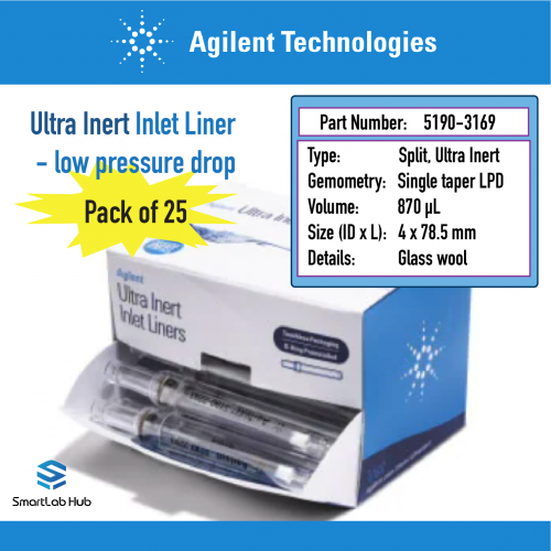 Agilent Inlet liner, Ultra Inert, split, low pressure drop, glass wool, 25/pk