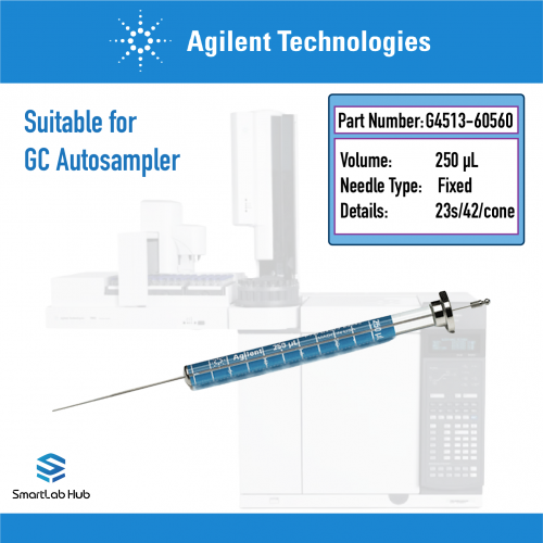 Agilent ALS syringe, Blue Line, 250µL, fixed needle, 23s/42/cone, PTFE-tip plunger