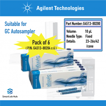 Agilent ALS syringe, Blue Line, 10µL, fixed needle, 23-26s/42/cone, 6/pk