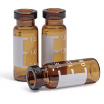 Agilent Vial, crimp top, amber, write-on spot, certified, 2 mL, 100/pk. Vial size: 12 x 32 mm (11 mm cap)