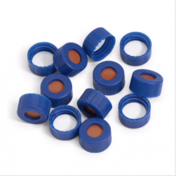 Agilent Cap, screw, blue, PTFE/red silicone septa, 100/pk. Cap size: 12 mm