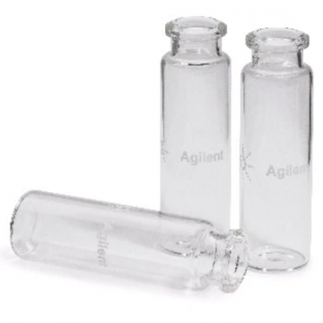 Agilent Vial, headspace, certified, crimp, clear, flat bottom, 20 mL, 100/pk. Vial size: 22.75 x 75 mm (20 mm cap)