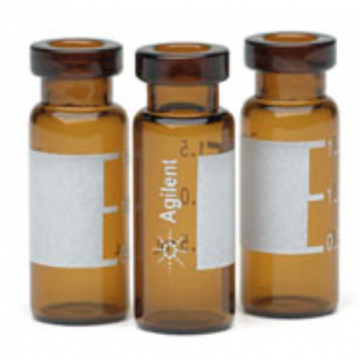 Agilent Vial, crimp top, amber, write-on spot, certified, deactivated (silanized), 2 mL, 100/pk. Vial size: 12 x 32 mm (11 mm cap)