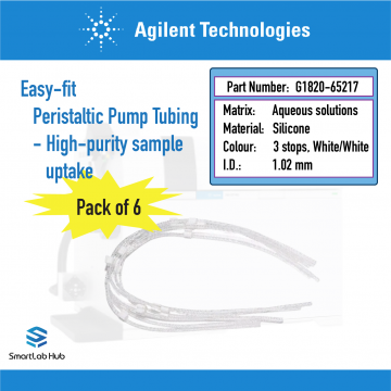 Agilent Peristaltic pump tubing, Silicone, 3-stop, white/white tabs, 1.02mm id, 6/pk