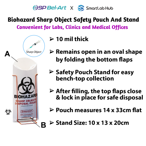 Bel-Art Biohazard Sharp Object Safety Pouch and Stand