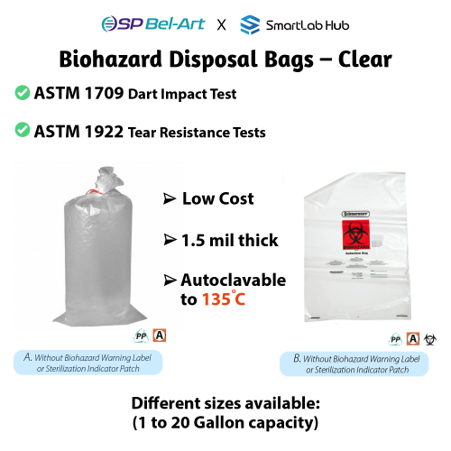 Bel-Art Biohazard Disposal Bags - Clear