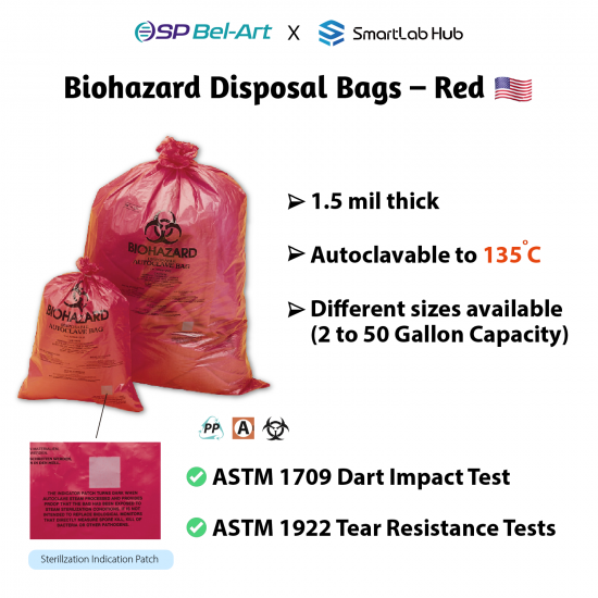 Bel-Art Biohazard Disposal Bags - Red Bel-Art Biohazard Disposal Bags - Red