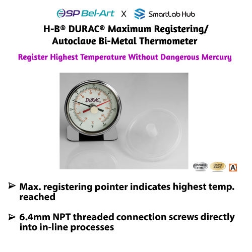 Bel-Art H-B DURAC® Maximum Registering / Autoclave Bi-Metal Thermometers