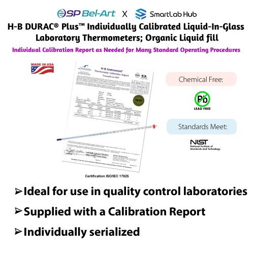 Bel-Art H-B DURAC® PlusTM Individual Calibrated Liquid-in-Glass Laboratory Thermometers; Organic Liquid Fill