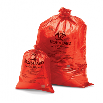 Bel-Art Red Biohazard Disposal Bags with Warning Label/Sterilization Indicator; 1.5mil Thick, 2-4 Gallon Capacity, Polypropylene (Pack of 200)