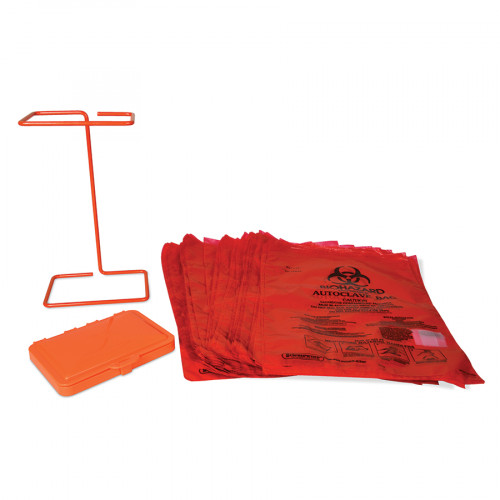 Bel-Art Poxygrid Bench-Top Biohazard Bag Holder Kit; Includes 100 Polyethylene 8¹/₂ x 11 in. Bags