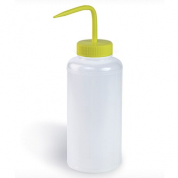 Bel-Art Wide-Mouth 1000ml (32oz) Polyethylene Wash Bottles; Yellow Polypropylene Cap, 53mm Closure (Pack of 4)