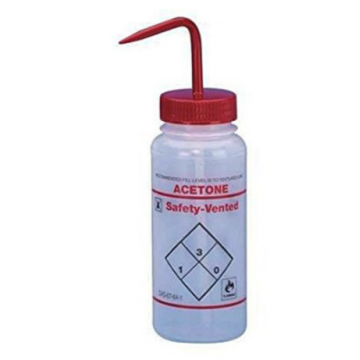 Bel-Art Safety-Vented / Labeled 2-Color Acetone Wide-Mouth Wash Bottles; 500ml (16oz), Polyethylene w/Red Polypropylene Cap (Pack of 3)