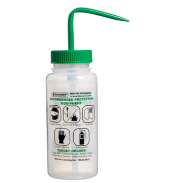 Bel-Art Safety-Vented / Labeled 2-Color Methanol Wide-Mouth Wash Bottles; 500ml (16oz), Polyethylene w/Green Polypropylene Cap (Pack of 3)