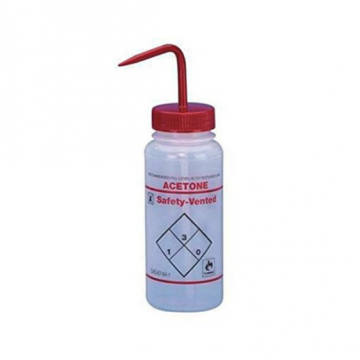 Bel-Art Safety-Vented / Labeled 2-Color Acetone Wide-Mouth Wash Bottles; 250ml (8oz), Polyethylene w/Red Polypropylene Cap (Pack of 3)