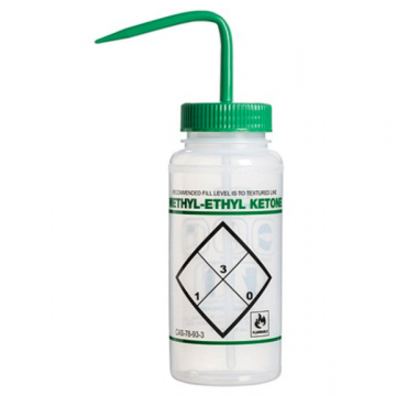 Bel-Art Safety-Labeled 2-Color Methyl Ethyl Ketone Wide-Mouth Wash Bottles; 500ml (16oz), Polyethylene w/Green Polypropylene Cap (Pack of 6)