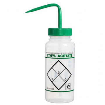 Bel-Art Safety-Labeled 2-Color Ethyl Acetate Wide-Mouth Wash Bottles; 500ml (16oz), Polyethylene w/Green Polypropylene Cap (Pack of 6)