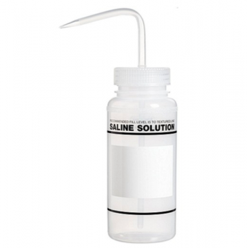 Bel-Art Safety-Labeled 2-Color Saline Solution (No Diamond) Wide-Mouth Wash Bottles; 500ml (16oz), Polyethylene w/Natural Polypropylene Cap (Pack of 6)