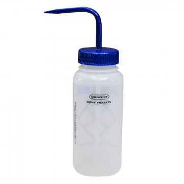 Bel-Art Safety-Labeled 2-Color Distilled Water Wide-Mouth Wash Bottles; 500ml (16oz), Polyethylene w/Blue Polypropylene Cap (Pack of 6)