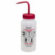 Bel-Art Safety-Labeled 2-Color Acetone Wide-Mouth Wash Bottles; 500ml (16oz), Polyethylene w/Red Polypropylene Cap (Pack of 6)