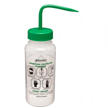 Bel-Art Safety-Labeled 2-Color 70% Ethanol Wide-Mouth Wash Bottles; 500ml (16oz), Polyethylene w/Green Polypropylene Cap (Pack of 6)