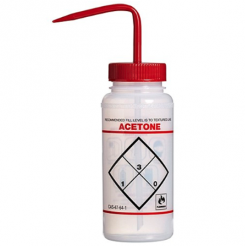 Bel-Art Safety-Labeled 2-Color Acetone Wide-Mouth Wash Bottles; 1000ml (32oz), Polyethylene w/Red Polypropylene Cap (Pack of 6)