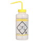 Bel-Art Safety-Labeled 2-Color Isopropanol Wide-Mouth Wash Bottles; 1000ml (32oz), Polyethylene w/Yellow Polypropylene Cap (Pack of 6)
