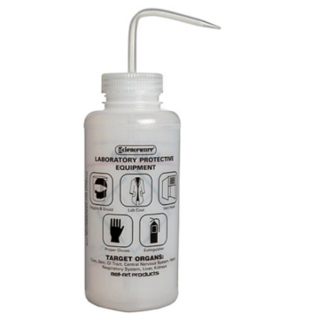 Bel-Art Safety-Labeled 2-Color Ethanol Wide-Mouth Wash Bottles; 1000ml (32oz), Polyethylene w/Natural Polypropylene Cap (Pack of 6)