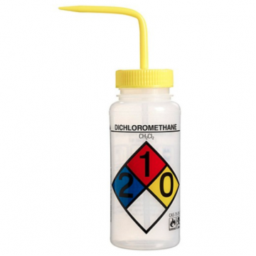 Bel-Art Safety-Labeled 4-Color Dichloromethane Wide-Mouth Wash Bottles; 500ml (16oz), Polyethylene w/Yellow Polypropylene Cap (Pack of 4)