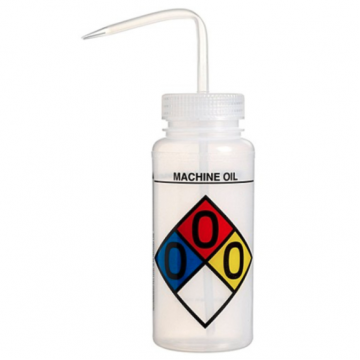 Bel-Art Safety-Labeled 4-Color Machine Oil Wide-Mouth Wash Bottles; 500ml (16oz), Polyethylene w/Natural Polypropylene Cap (Pack of 4)