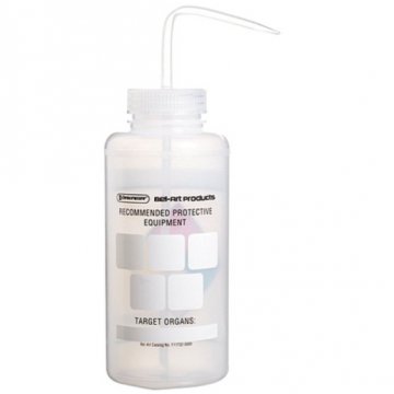 Bel-Art Safety-Labeled 4-Color LYOB Wide-Mouth Wash Bottles; 1000ml (32oz), Polyethylene w/Natural Polypropylene Cap (Pack of 4)