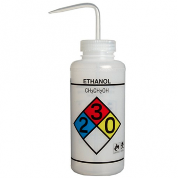 Bel-Art Safety-Labeled 4-Color Ethanol Wide-Mouth Wash Bottles; 1000ml (32oz), Polyethylene w/Natural Polypropylene Cap (Pack of 4)