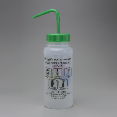 Bel-Art GHS Labeled Safety-Vented Methanol Wash Bottles; 500ml (Pack of 4)