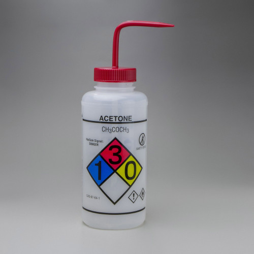 Bel-Art GHS Labeled Safety-Vented Acetone Wash Bottles; 1000ml (Pack of 2)