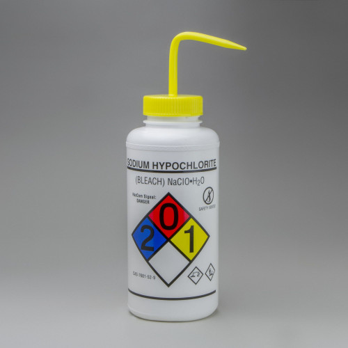 Bel-Art GHS Labeled Safety-Vented Sodium Hypochlorite (Bleach) Wash Bottles; 1000ml (Pack of 2)