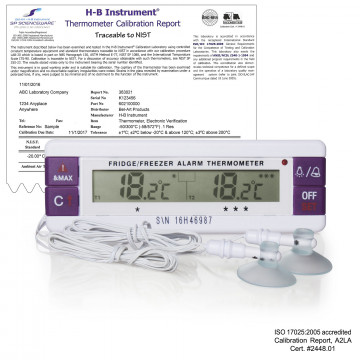 Bel-Art, H-B DURAC Calibrated Dual Zone Electronic Thermometer with Waterproof Sensors; -40/70C (-40/158F) External, -40/70C (-40/158F) External, 0C and 22C Zone Calibrations