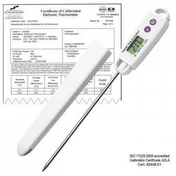 Bel-Art, H-B DURAC Calibrated Electronic Stainless Steel Stem Thermometer, -50/200C (-58/392F), 127mm (5 in.) Probe