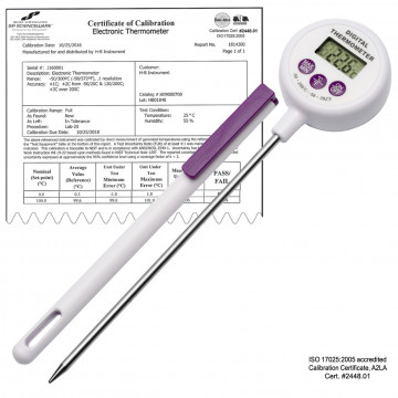 Bel-Art, H-B DURAC Calibrated Electronic Stainless Steel Stem Thermometer, -50/200C (-58/392F), 127mm (5 in.) Probe