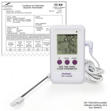 Bel-Art H-B DURAC Calibrated Electronic Thermometer / Event Logger with Stainless Steel Probe; -50/200C (-58/392F), 65 x 110mm