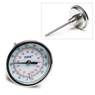 Bel-Art H-B DURAC Bi-Metallic Dial Thermometer; Stem Length: 106mm, -20 to 120C (0 to 250F), 1/2 in. NPT Threaded Connection, 75mm Dial