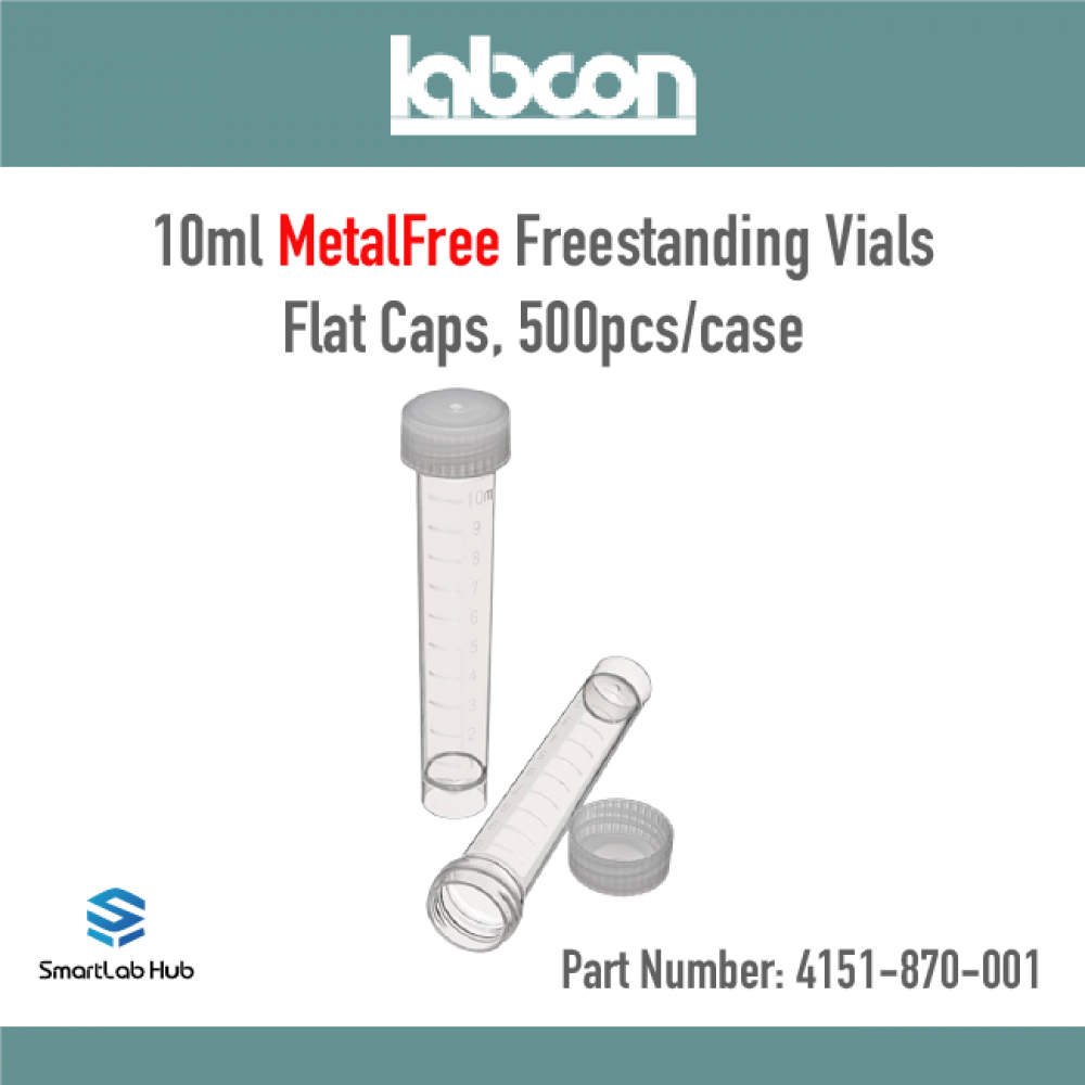 Labcon 10 mL MetalFree® Freestanding Vials with Flat Caps, 500 Qty/Case